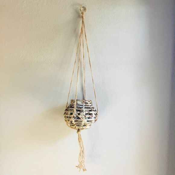Macreme plain style plant hanging with gold color hanger 40” long rustic boho - Picture 1 of 4